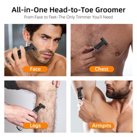 RUIM 3-in-1 Men's Body Groomer - Waterproof Electric Shaver for Groin, Chest, Back & Body Hair, with Nose & Eyebrow Trimmer Attachments for Painless Wet/Dry Use