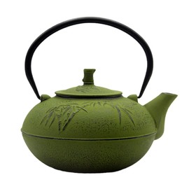 84.6oz/2500ml Large and Heavy Cast Iron Tea Kettle for 5 to 8 Cups, Teapot with Stainless Steel Infuser, Cast Iron Tea Pot for Stovetop Safe (2500ml Green Teapot with Bamboo Pattern)