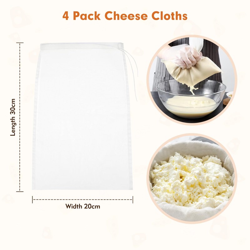 4 PCS Reusable Straining Bag, 20 * 30cm Cheesecloth Drawstring