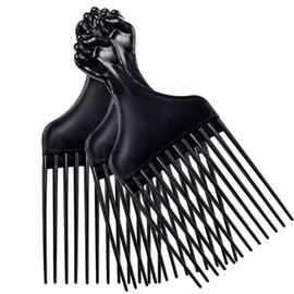 Soft & Style Plastic Hair Pick Combs Set of 3 Black - Tangle Prevention for Braiding and Styling Afro Curly Hair / 소프트 앤 스타일 플라스틱 헤어 픽 빗 3개 세트 블랙 - 아프로 곱슬머리 땋기 및 스타일링용 엉킴 방지