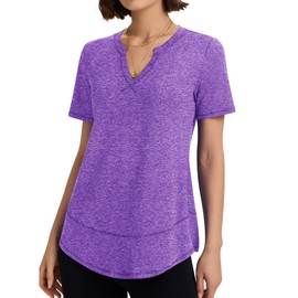 TCOT Women's Short Sleeve Workout Shirts V Neck Sports Tops Loose Fit Yoga Top Athletic Running Tee Shirts Purple M