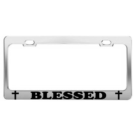 Product Express Blessed Cross TAG License Plate Frame CAR Accessories Chrome Steel