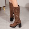 Women Goth Knee High Boots Square Toe Chunky Heel GOGO
