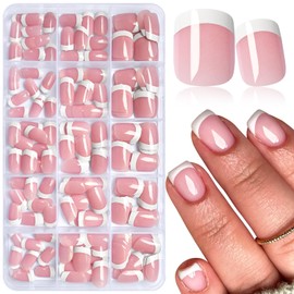 AddFavor White French Tip Press on Nails Short - 240pcs Pink Extra Short Square Fake Nails, Square Nails Press on Acrylic Nail Extension Nails Art DIY
