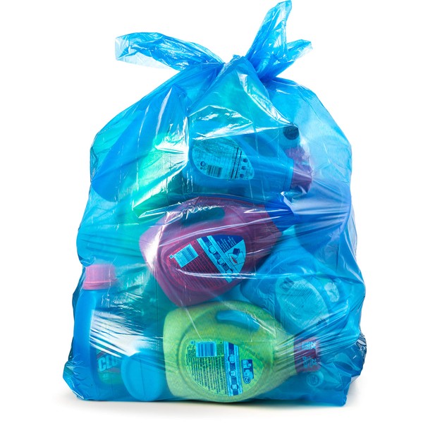 Recycling Trash Bags, 33 Gallon, (Value Pack 100 Count w/Ties) Large Blue Garbage Bags 30 Gallon, 32 Gallon, 33 Gallon Trash Can Liners.