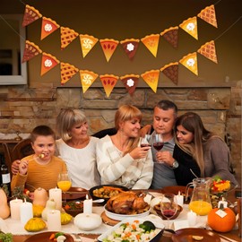Thanksgiving Decorations Pre-Strung Pumpkin Pie Banner Fall Party Decor Thanksgiving Banner for Home Office Wall Mantle Decorations