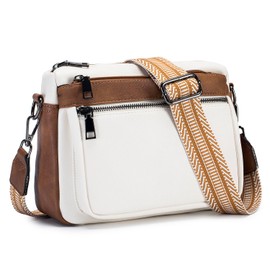 ATERITSSI Crossbody Purses for Women Trendy,Vegan Leather Crossbody Bags,Cell Phone Camera Shoulder Handbags with Card Slots, White Brown, Camera Bag Purse