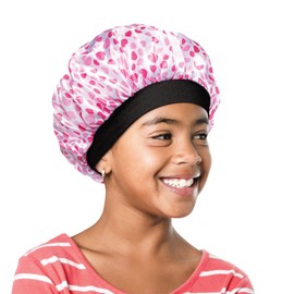 Red by Kiss Kids Satin Bonnet with Wide Band, Sleep Cap for Kids, Bonnet for Boys and Girls (Heart)