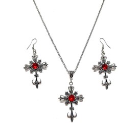 Dishowme Crystal Cross Necklace Earrings Sets Gothic Rhinestone Cross Necklace 3 Pieces Punk Christian Pray Crucifix Jewellery for Women, Gemstone Alloy Steel, No Gemstone