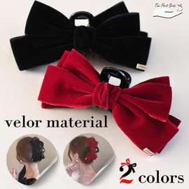 TheFirstGrain Hair Claw Ribbon Hair Clip Large Hair Clip Clip Velour (Black)