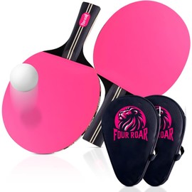FourRoar Table Tennis Bat Pink Includes a Ball and a Case Table Tennis Bat Women for Players of All Performance Levels Table Tennis Bat with 7 Layers