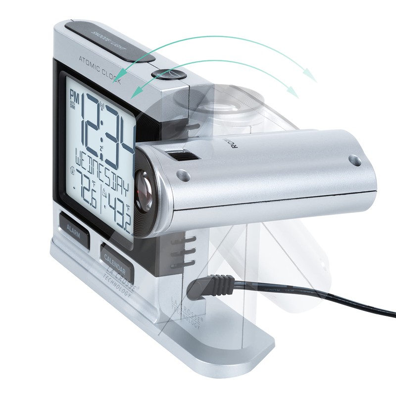 La Crosse Technology 616-12667-INT Silver Atomic Projection Alarm Clock with