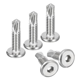 uxcell 150Pcs Hex Socket Self Tapping Screws, 1/4" x 1" 410 Stainless Steel Flat Head Sheet Metal Drilling Screws, Silver