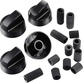4 Pack Black Control Knobs Replacement with 12 Adapters for Oven/ Stove/ Range