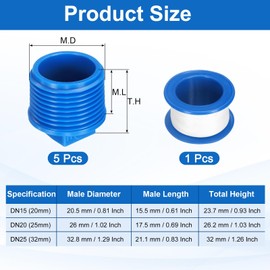 uxcell 5Pcs 3/4 Inch PT Male Thread PVC Pipe Fitting Plug, Cleanout Plugs, Water Drain End Caps Coupling Adapter with Tape for Water Heater Supply Lines, Plumbing, Blue