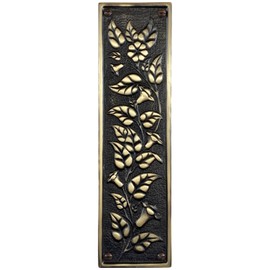 The King's Bay Solid Brass Push Plate with Morning Glory Floral Motif 11 Inches - Choose Finish (Highlighted Bronze)