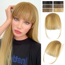 Bangs Hair Clip in Bangs Real Human Hair Extensions Fake Bangs Fringe with Temples Wispy Bangs Hair Extensions for Women Clip Curved Bangs for Daily Wear (Wispy Bangs,Ash Blonde)