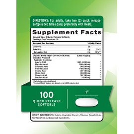 Nature's Truth Nature's Truth Coconut Oil Supplement | 100 Softgels | Naturally Occurring MCTs | Non-GMO & Gluten Free
