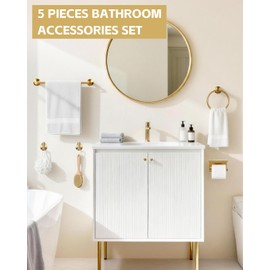 5 Pieces Gold Bathroom Accessories Set - 25.6 inch Towel Bar, Toilet Paper Holder, Towel Rack and Coat Hook, SUS304 Stainless Steel Bathroom Hardware Set, Wall Mounted Bathroom Decor and Accessories