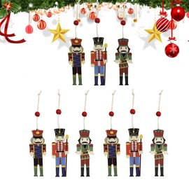 Andiker 9 Pcs Christmas Nutcracker Ornaments Set, Wooden Nutcracker Soldier Handcraft for Xmas Tree Hanging Decorations