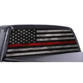 FGD Brand Truck Rear Window Firefighter Thin RED Line American Flag Perforated Vinyl Decal Wrap