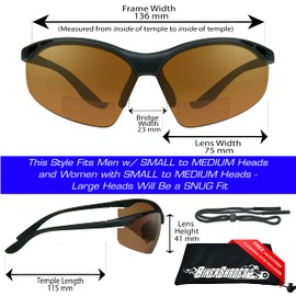 Bikershades Safety BIFOCAL Reading Sunglass +2.00 w/Strap Men Women Outdoor Sport Work Blue Blocking HD & Smoke