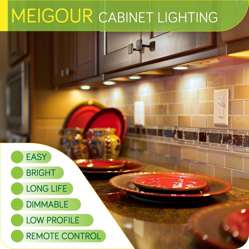 Meigour Hardwired Under Cabinet Lights Kit, Electric Wired Round LED