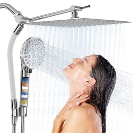UltrTxenova Rain Shower Head with Handheld Spray Combo,High Pressure Filtered Handheld Shower Head with 10-Spray for Bathroom Upgrade,10" Height/Angle Adjustable Bar,71" Long Hose (Black)