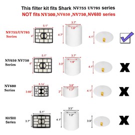 Hongfa Replacement Shark NV755 UV795 Filter, Vacuum Filter Compatible with Shark Rotator Powered Lift-Away XL Capacity NV755 UV795,Replace Parts XFF750 & XHF750