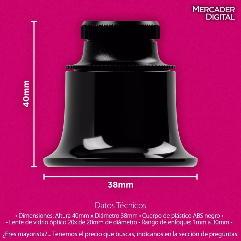 Mercader Digital Lupa Monocular 20x Lente Cristal Joyero Relojero Ojo