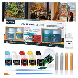 ROFPM Glass Painting Kit with Stained Glass Effect, Includes Gold, Silver Outline Pens + Glossy Topcoat for Windows, Acrylic, Plastic, Metal, Ceramic