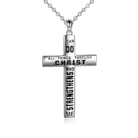 YAFEINI Cross Necklace 925 Sterling Silver Cross Pendant Inspirational Bible Verse Cross Necklace Bible Verse Christian Faith Jewelry Gifts for Women Men Teen