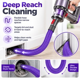 Dryer Vent Cleaning Hose for Vacuum Use – Flexible Crevice Attachment Compatible with V6, V7, V8, V10, V11 & V15 Models