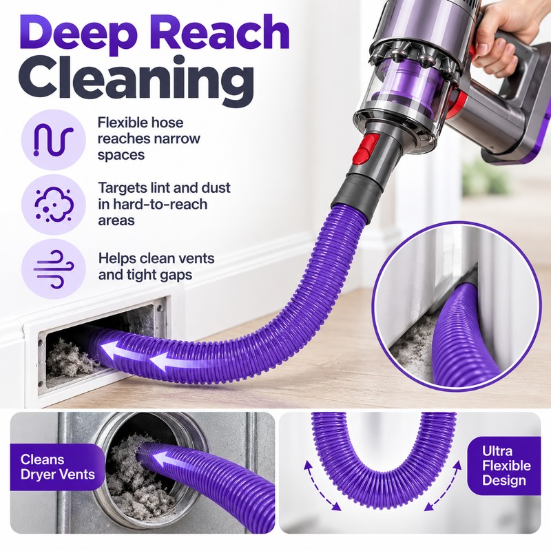 Dryer Vent Cleaning Hose for Vacuum Use – Flexible Crevice