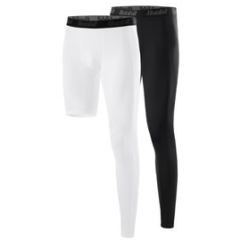 Runhit 2 Pack Men's Basketball One Leg Tight Full Length Single Leg Sports Pants 1/2 Compression Pants Athletic Base Layer Underwear Left Long L