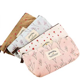 AKIRO Estuche para lápices, lindo diseño floral de lona con cremallera para lápices, de tela, con flores, árboles, bolsas para bolígrafos, suministros