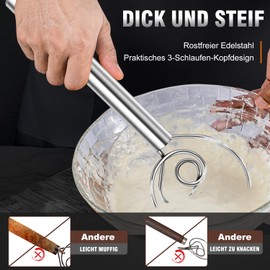 Walfos 2 pieces Danish dough whisk, premium stainless steel bread whisk, double holes for quick mixing, do not rust for baking