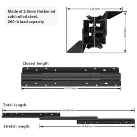 1 Pair Undermount Drawer Slides 16 inch Full Extension Bottom Mounted Drawer Slides -LONTAN Bottom Install Drawer Slide Heavy Duty Drawer Slides,260LB Capacity Runners