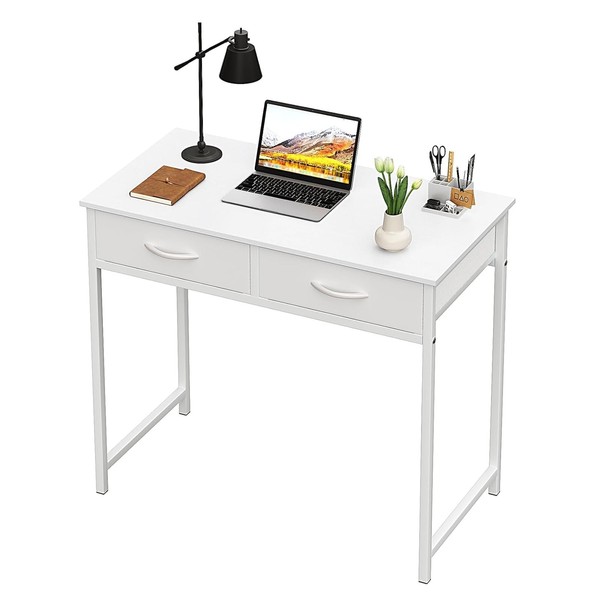 WOHOMO Small Computer Desk with Drawers, Full White 31.5 Inch