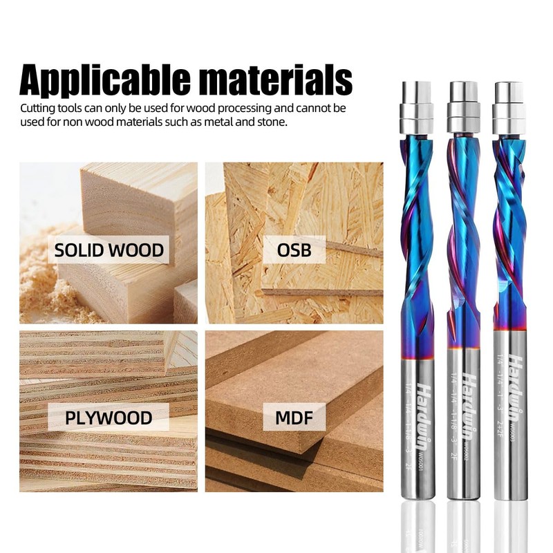 HARDWIN Compression-Cut Spiral Flush Trim Router Bit for Wood 1/4"