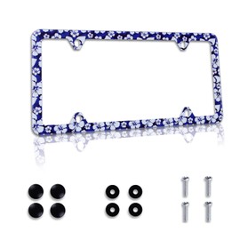 Blue Hibiscus Flowers Beautiful License Plate Frame Hawaii Floral Stainless Steel Car Plate Accessory with 4 Holes Screws 12.3" x 6.3" Fit All Vehicle Standard Size
