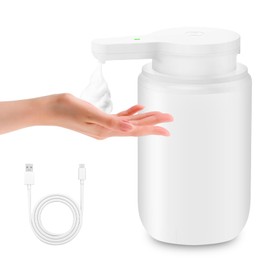 Mamiddle Soap Dispenser Automatic ABS with Sensor Infrared Foam Soap Dispenser Electric IPX5 Waterproof USB-C Charging with Sensor Infrared Motion Sensor for Kitchen and Bathroom (White - ABS)