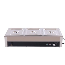 3-Pan Commercial Food Warmer, 110V 1500W Electric Steam Table 10cm/4inch Deep 20.6Qt, Professional Stainless Steel Buffet Bain Marie for Catering and Restaurants