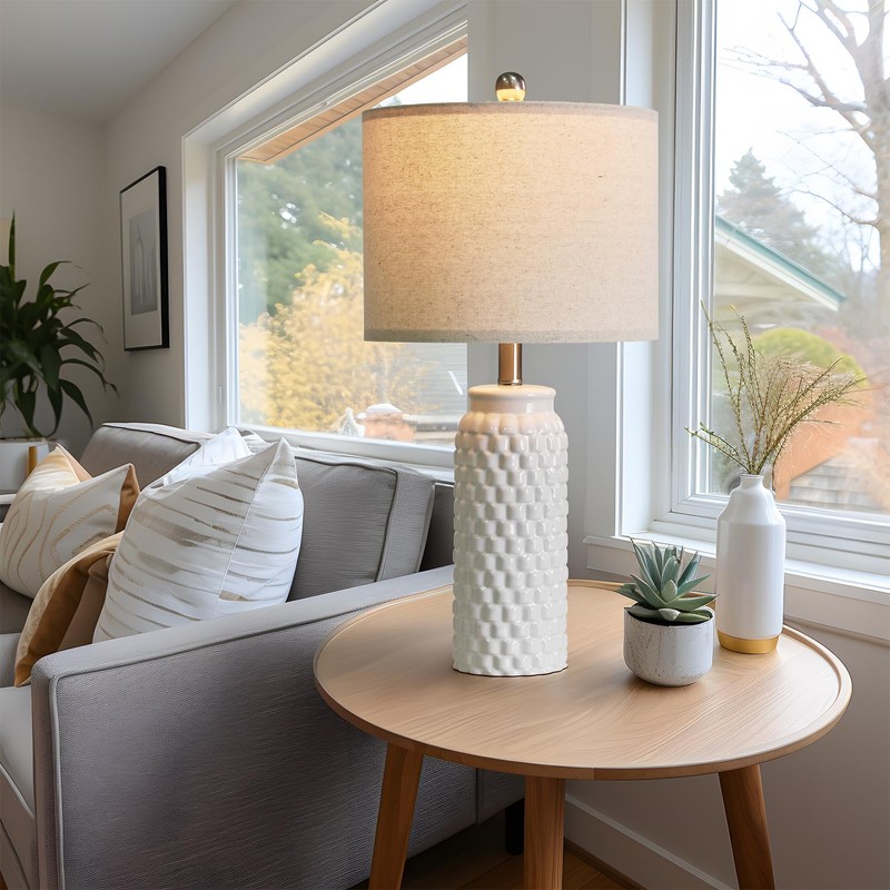 USumkky 24" Modern Ceramic White Bedside Lamp Set of 2
