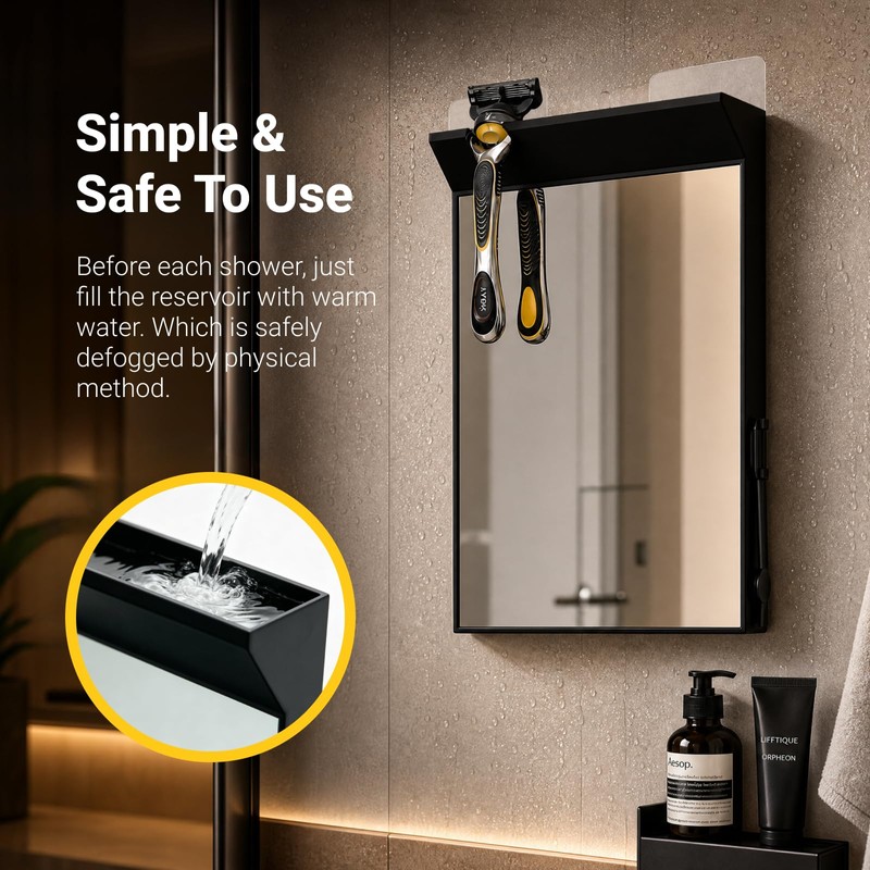 Fogless Shower Mirror for Shaving, Anti-Fog Bathroom Mirror