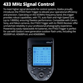 Godox FT433 C FT433-C TTL Wireless Flash Trigger for Canon Cameras,Built-in Wireless 433MHz,1/8000s,0-100m,LCD Screen,32 Channel,1-99 ID,Front and Rear Curtain Sync