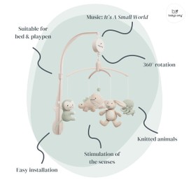 Baby's Only - Musical Mobile Baby Animals - Cot mobiles for Babies - Baby Crib Mobile - Playpen Mobile - Mobile Baby with Music - for Boys and Girls - Laurel Green/Warm Linen