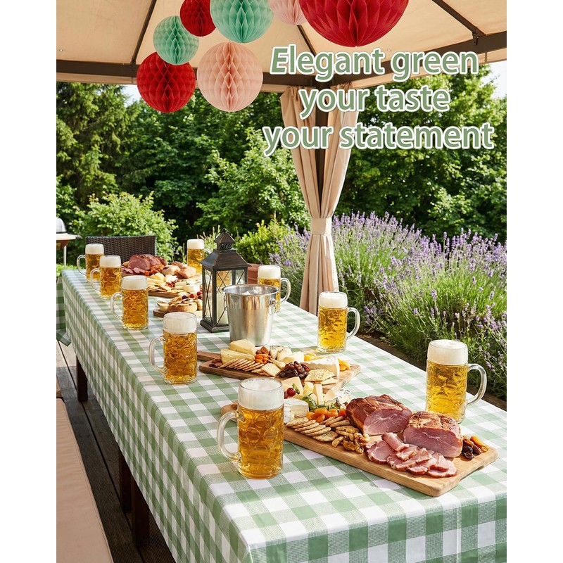 Hapring Sage Green Gingham Tablecloth 3 Pack, Waterproof & Easy