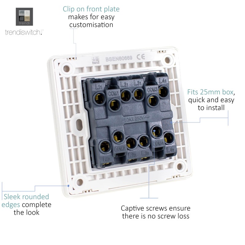 Trendi 4 Gang 2 Way Artistic Modern Glossy 10 Amp