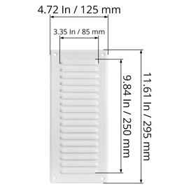 White Metal 3.35"x9.85" Inch Square Ventilation Grille - Inside/Outside use - (Grille: 3.35"x9.85" / Cover Area: 4.9"x11.6") - Air Vent Louver - Available 9 Sizes / 2 Types / 1 Color.